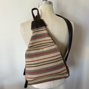 Vintage Liz Claiborne Striped Beige and Brown Women's Backpack